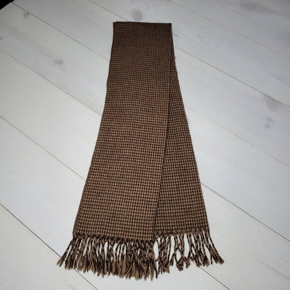 Vintage Scarf 100% Wool Brown Checkered Plaid. - Picture 1 of 4